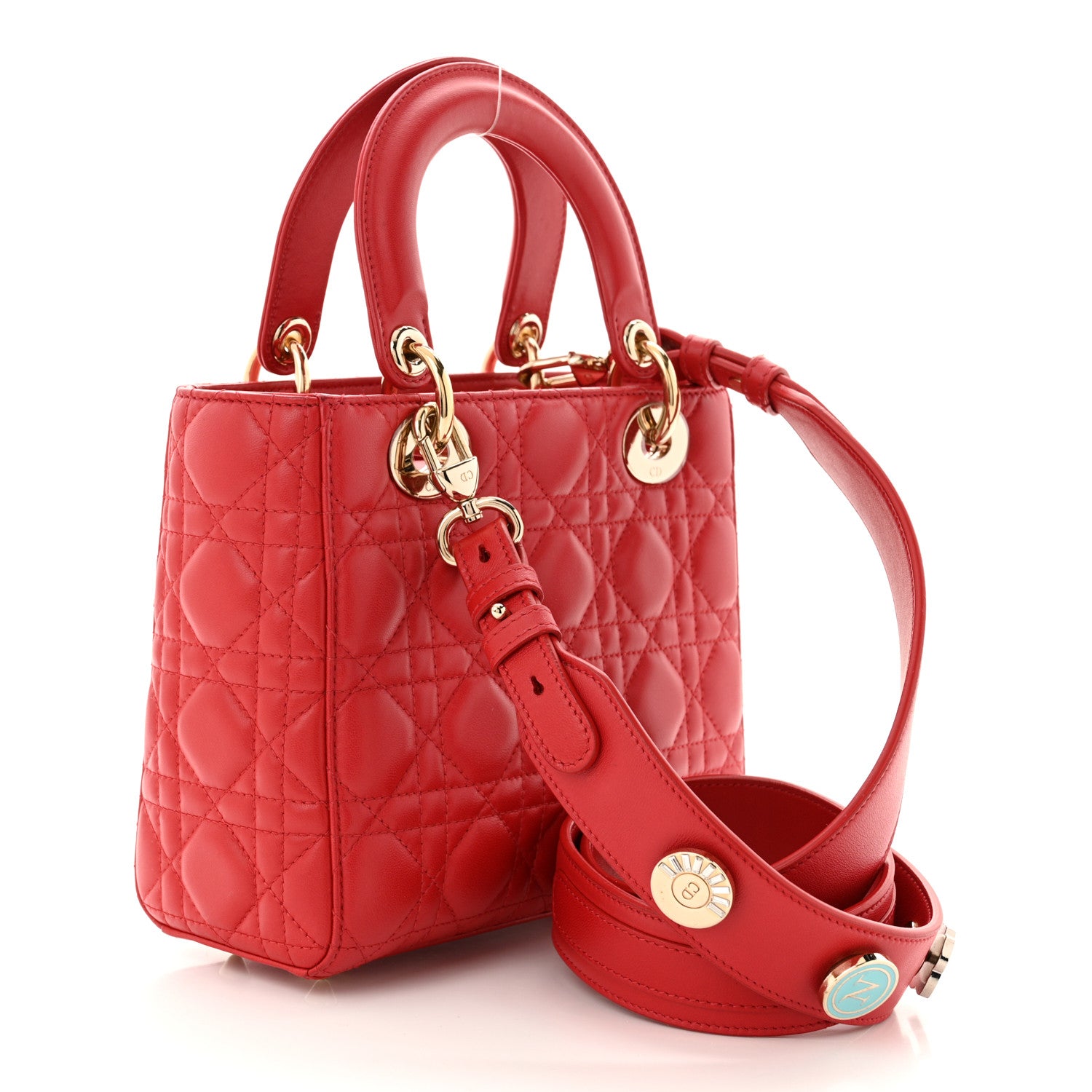 Christian Dior Lambskin Cannage Small Lucky Badges My Lady Dior Red 3 of 11