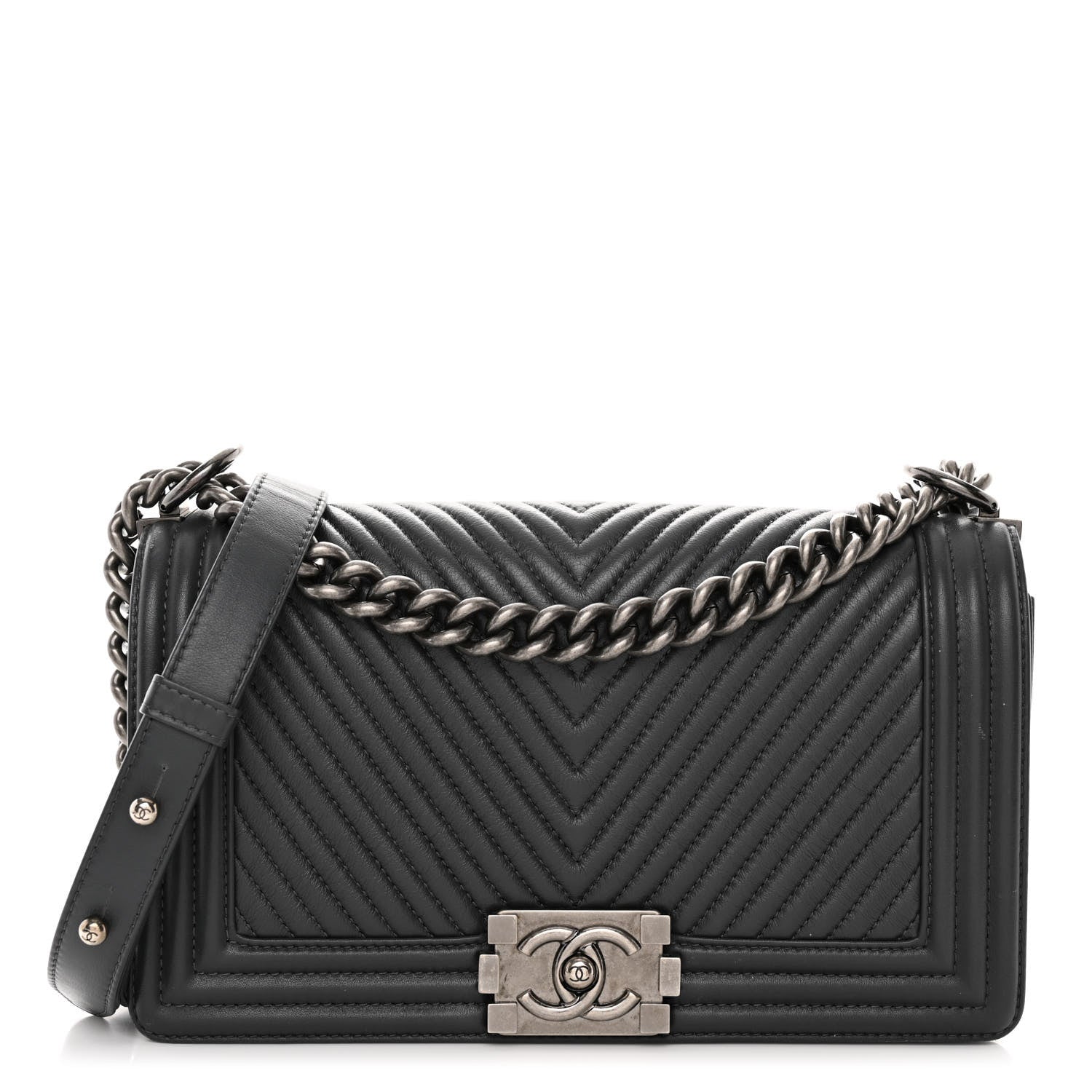 Chanel Calfskin Chevron Quilted Medium Boy Flap Grey 1 of 12