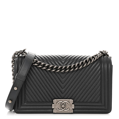Chanel Calfskin Chevron Quilted Medium Boy Flap Grey 1 of 12