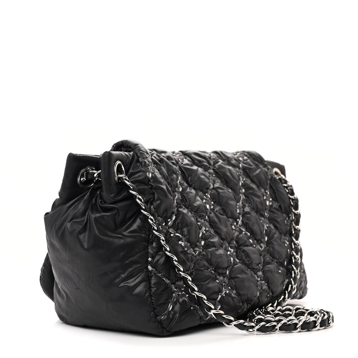 Nylon Quilted Tweed Stitch Bubble Flap Black