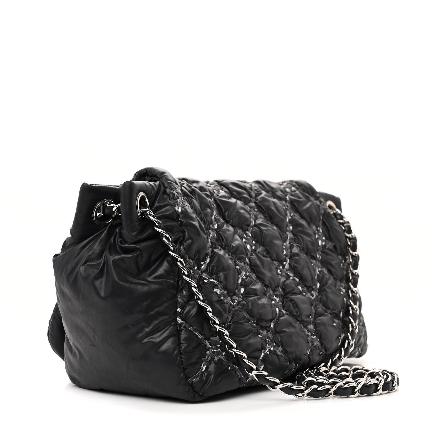 Chanel Nylon Quilted Tweed Stitch Bubble Flap Black 3 of 10