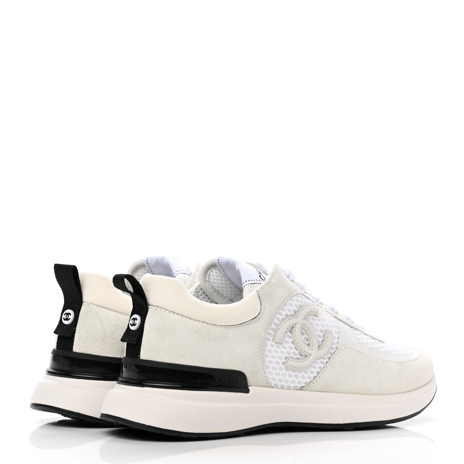 Chanel Calfskin Mesh Lycra Suede Womens Logo Sneakers 37 White 6 of 17