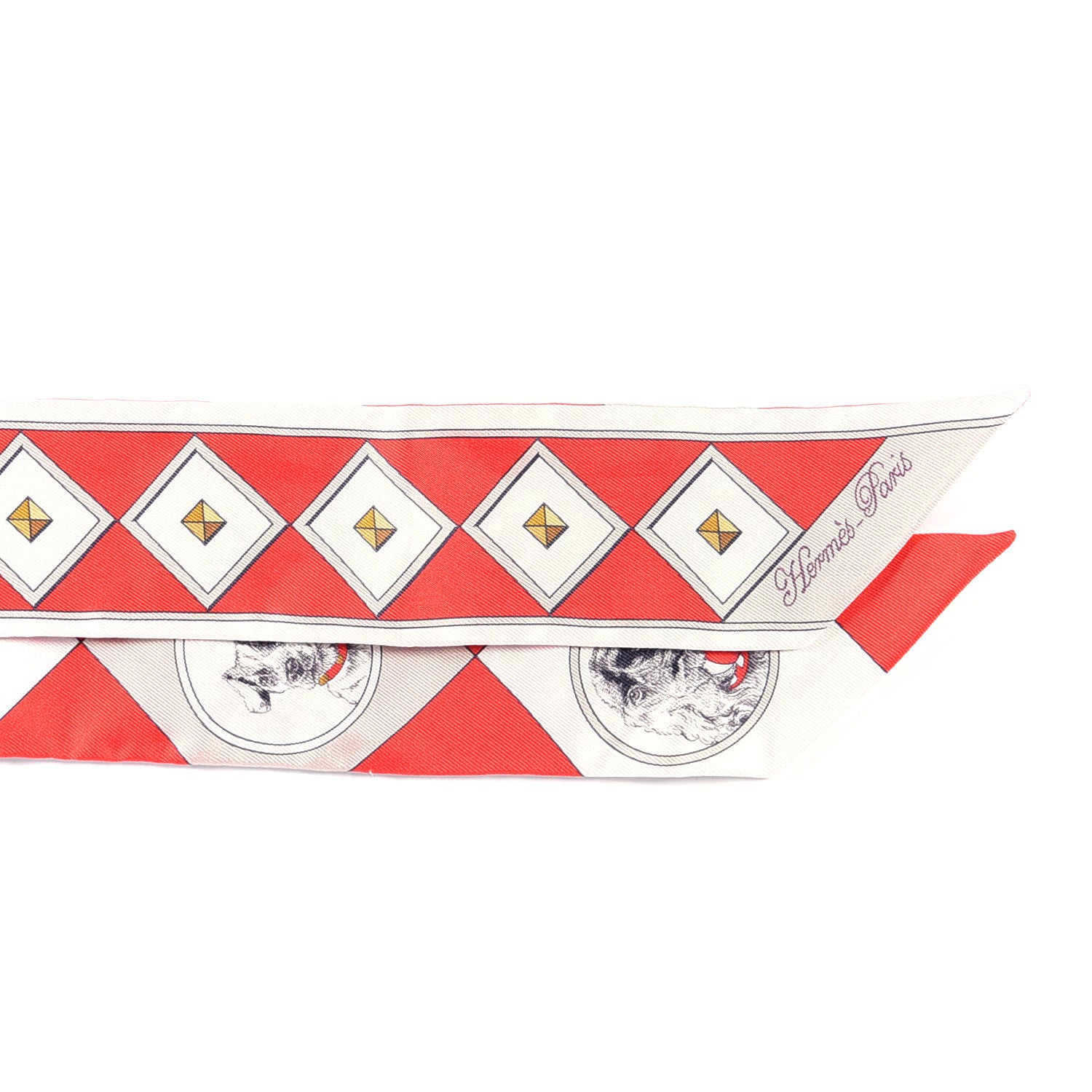 Hermes Silk Colliers Et Chiens Twilly Rouge White Mastic 5 of 6