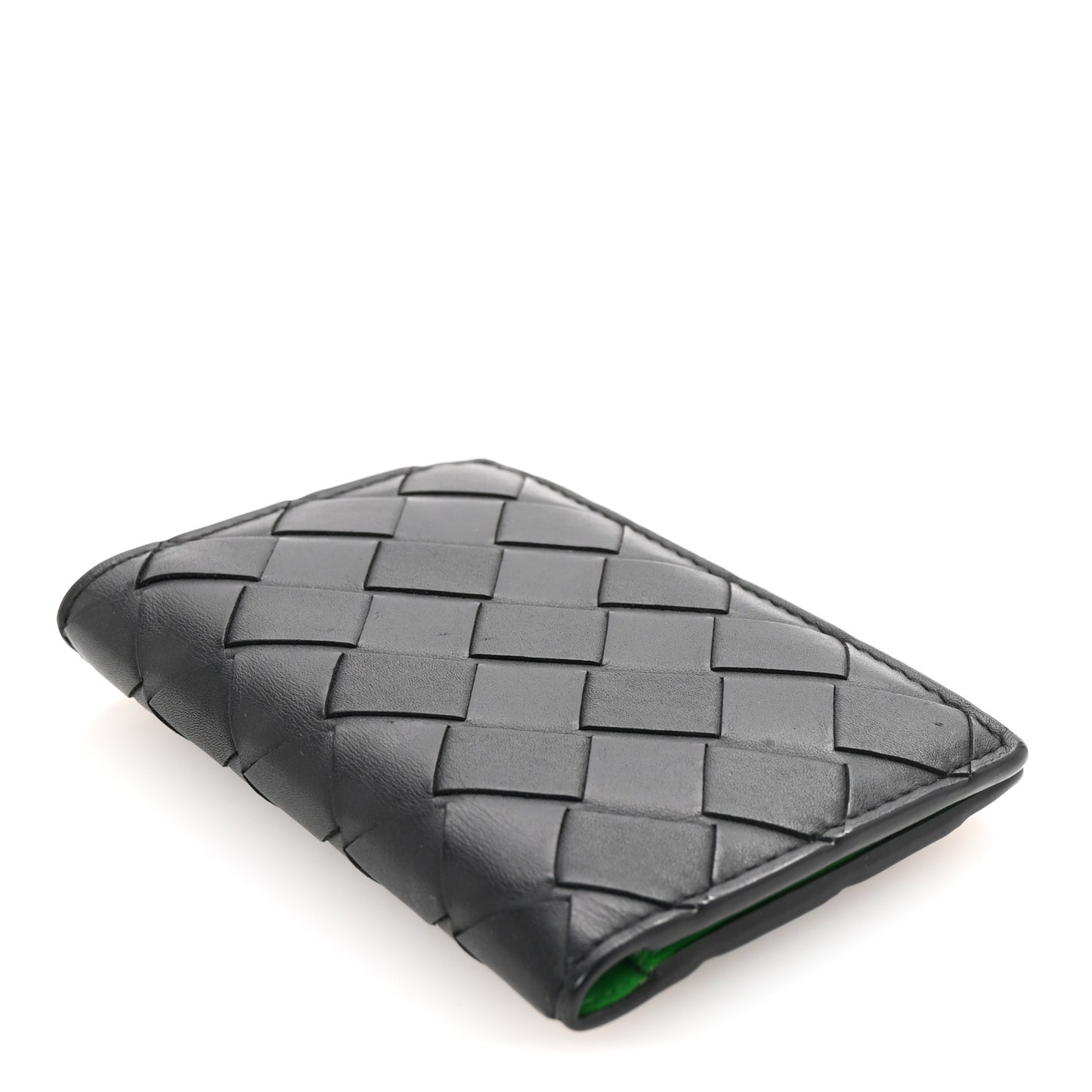 Nappa Maxi Intrecciato Bi-Fold Card Holder Black Grass