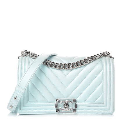 Chanel Iridescent Lambskin Chevron Quilted Medium Boy Flap Blue 1 of 13