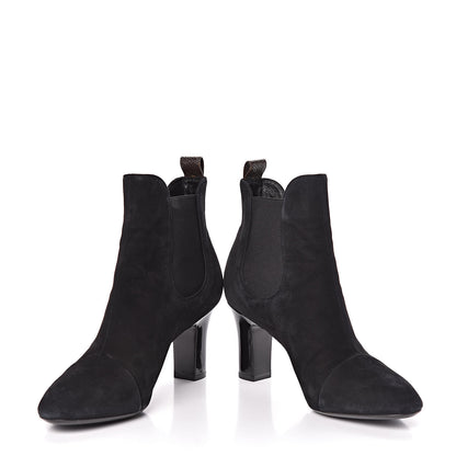 Louis Vuitton Suede Monogram Uniformes Cap Toe Chelsea 75mm Ankle Boots 39 Black 5 of 12