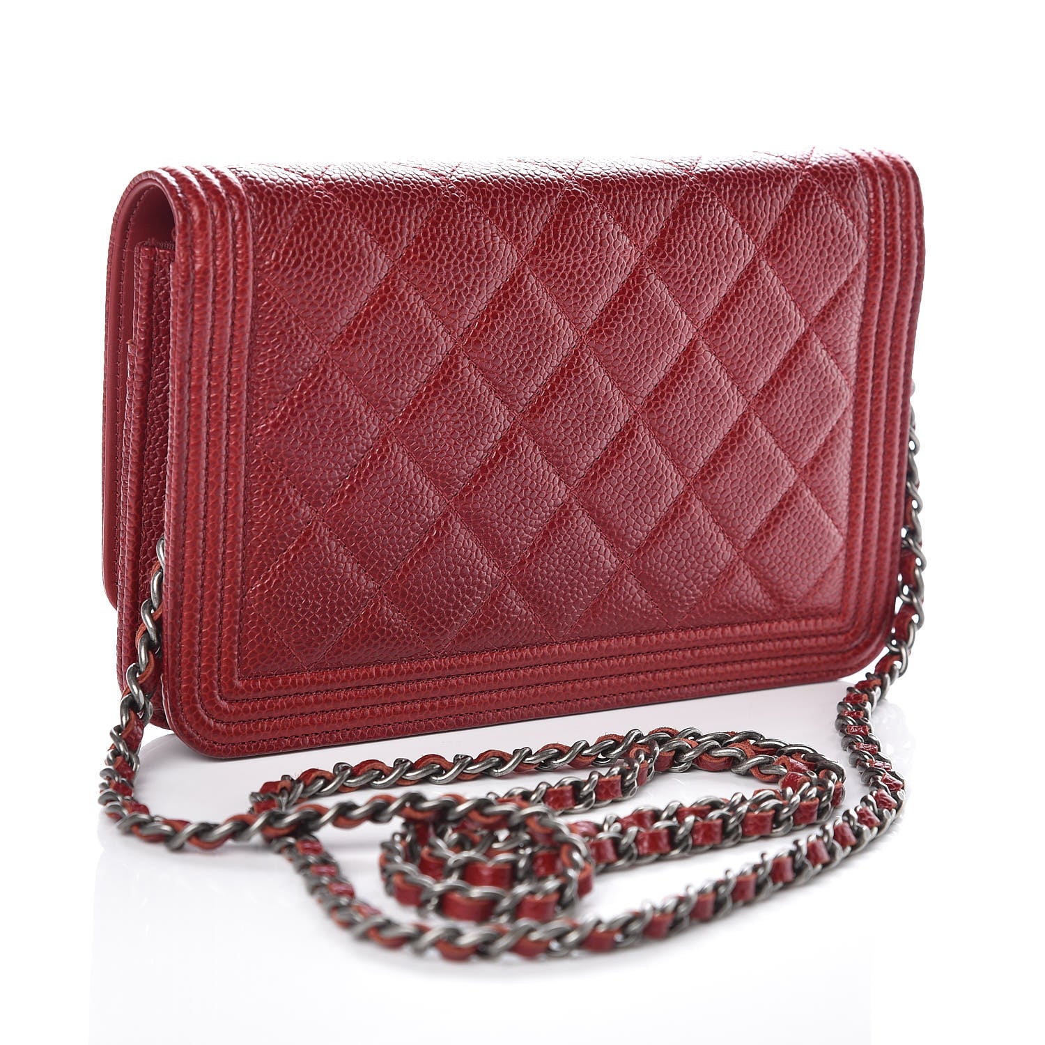 Chanel Caviar Quilted Boy Wallet On Chain WOC Red 3 of 11