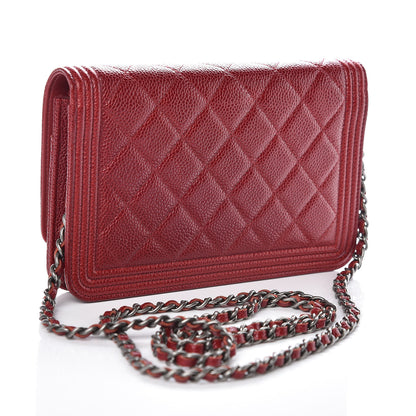 Chanel Caviar Quilted Boy Wallet On Chain WOC Red 3 of 11