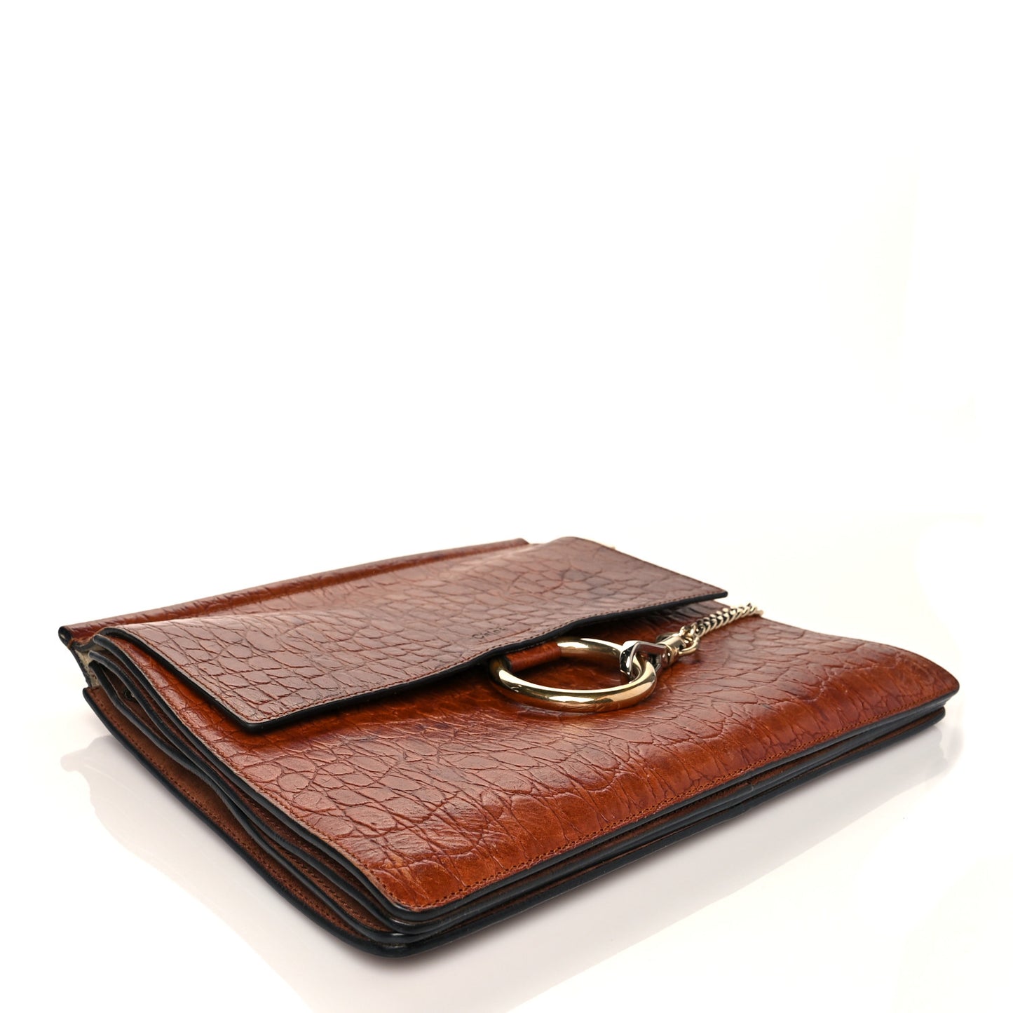 Calfskin Crocodile Embossed Medium Faye Shoulder Bag Mahogany