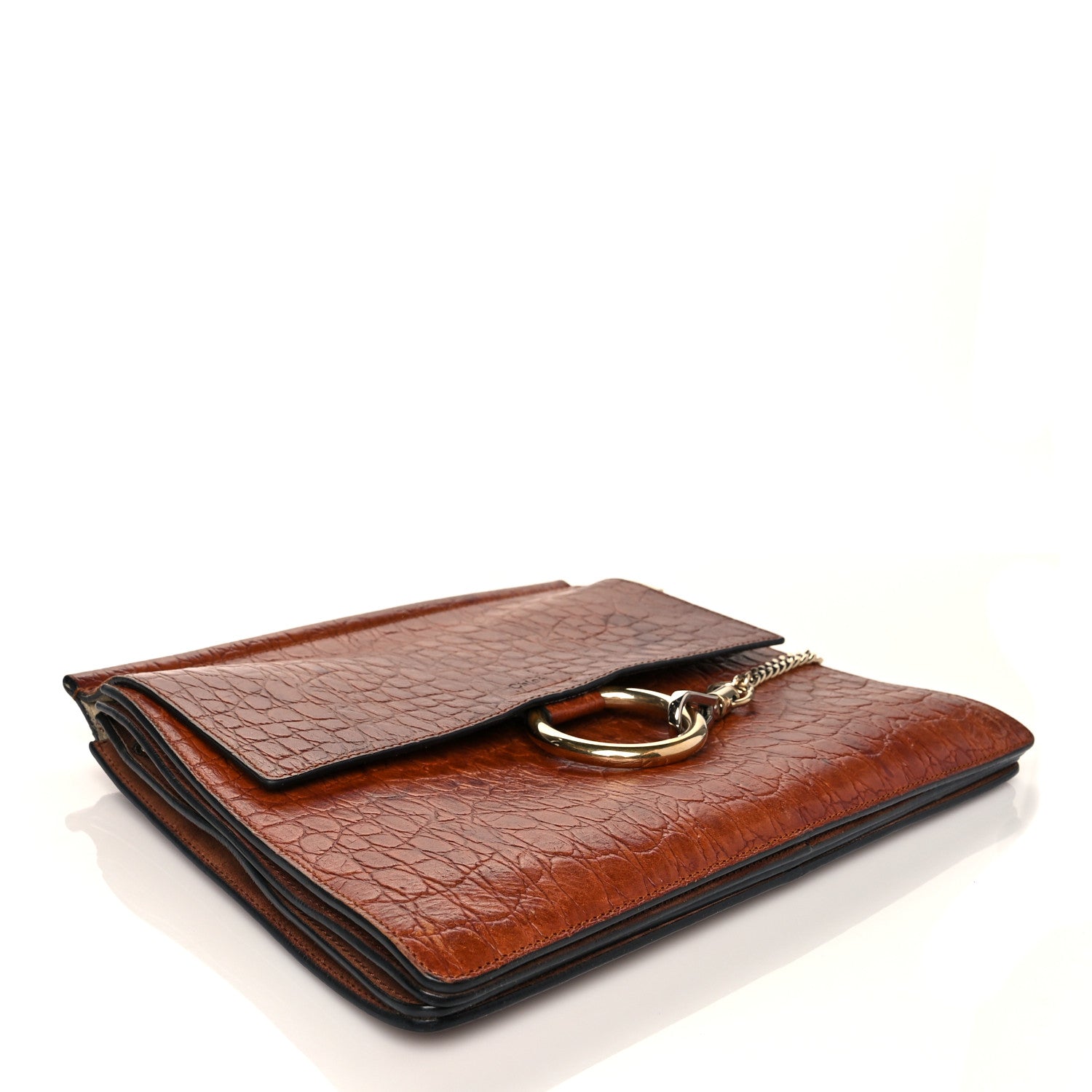 Chloe Calfskin Crocodile Embossed Medium Faye Shoulder Bag Mahogany 4 of 15