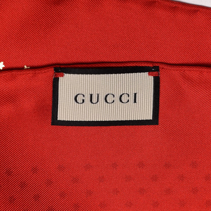 Gucci X SEGA Silk GUCCY Stars Print Square Scarf Flame Red Gold 3 of 6