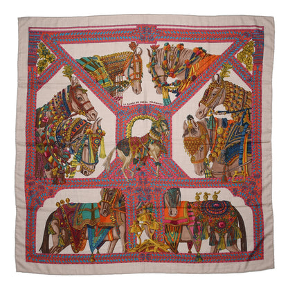 Hermes Cashmere Silk La Danse Du Cheval Shawl 140 Naturel Rose Vert 1 of 4