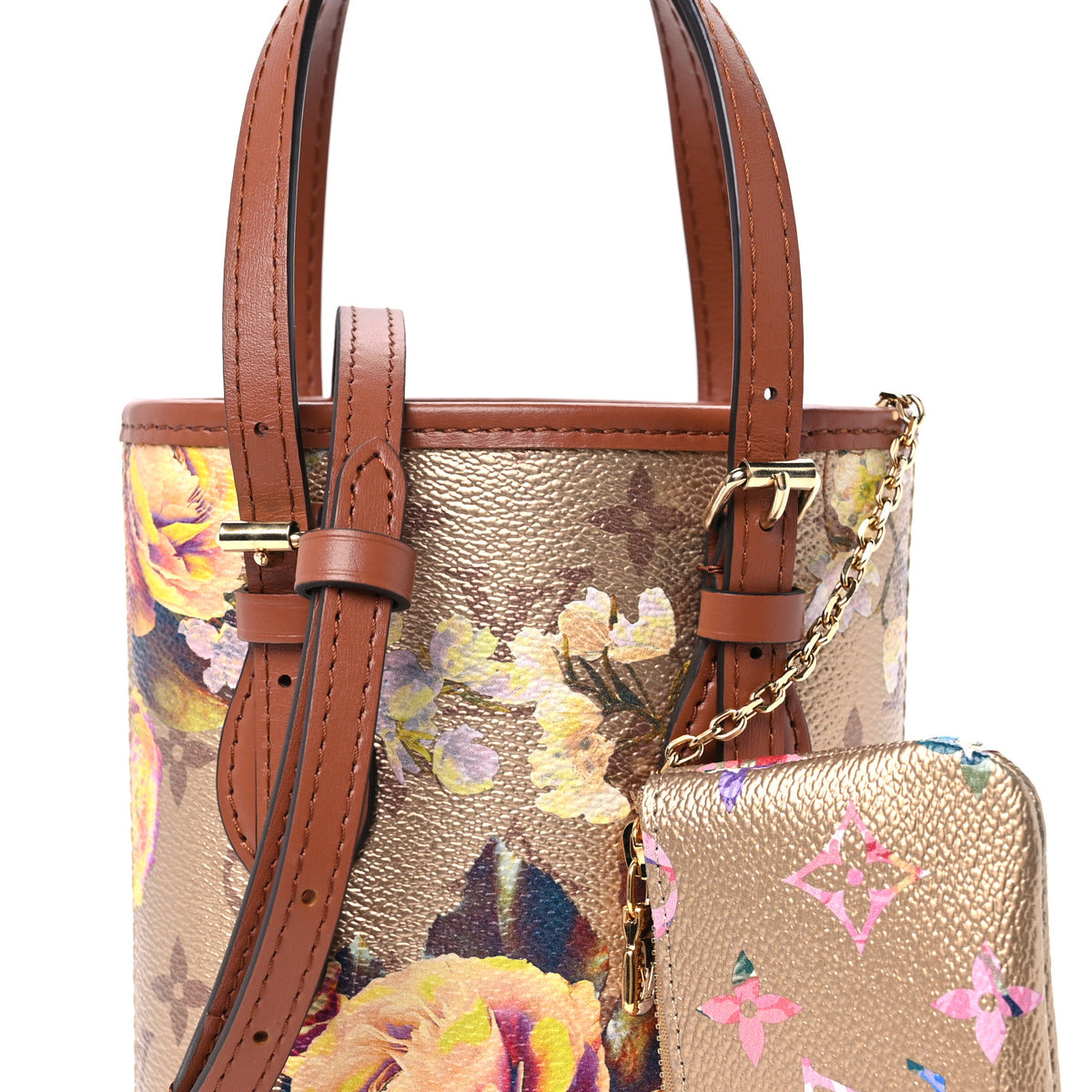 Metallic Monogram LV Garden Nano Bucket Bag Gold