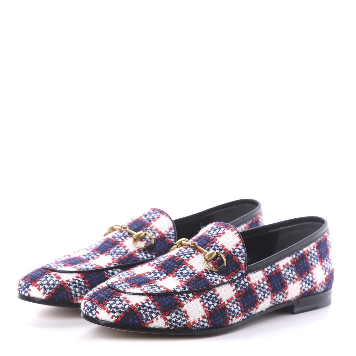Gucci Vintage Tweed Check Horsebit Womens Jordaan Loafers 38.5 White Hibiscus Red Marine 3 of 7