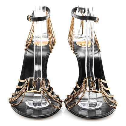 Saint Laurent Lambskin Chain Babylone 90 Ankle Strap Sandals 39 Black 3 of 9
