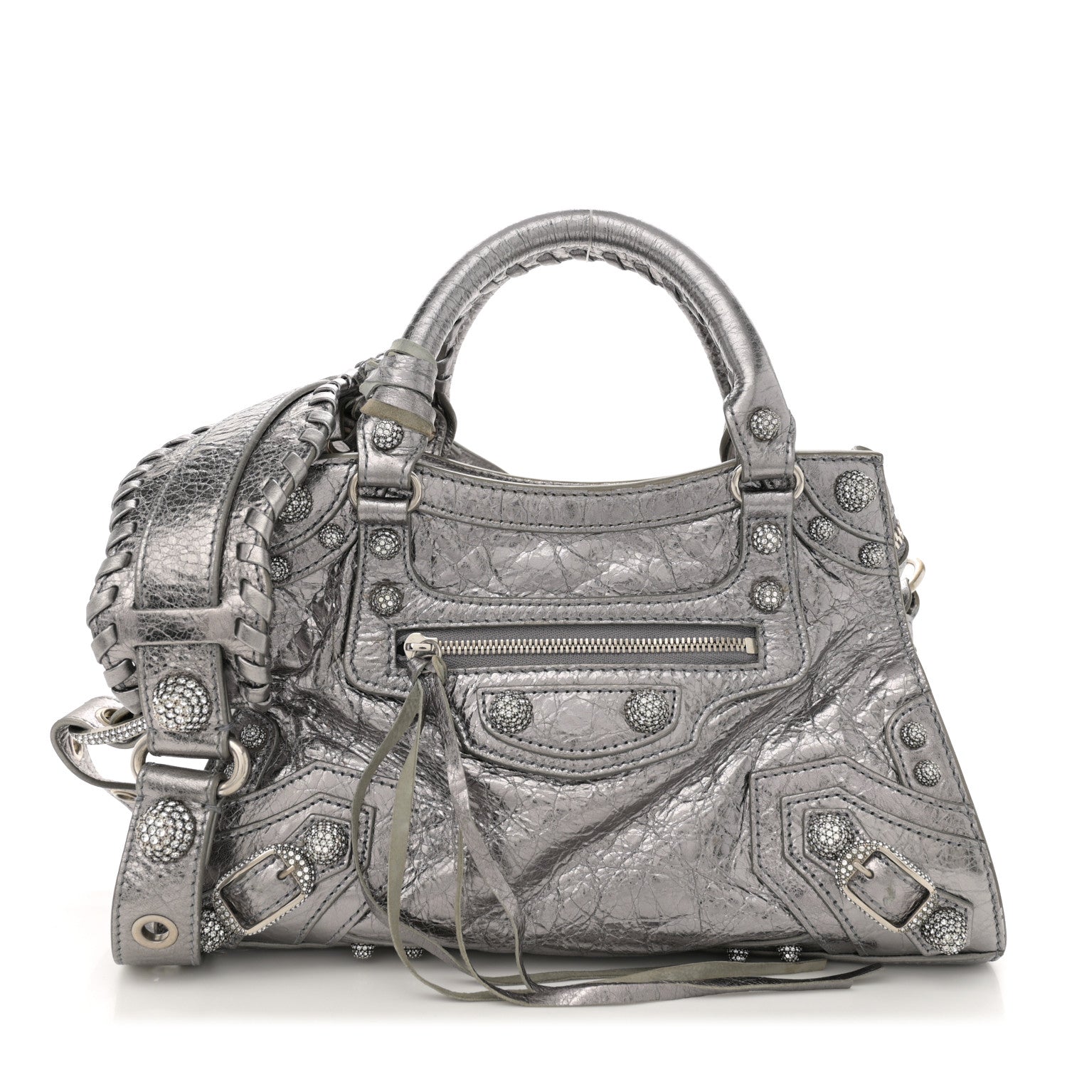 Balenciaga Agneau Arena Crystal Neo Cagole Handbag XS Silver 1 of 12