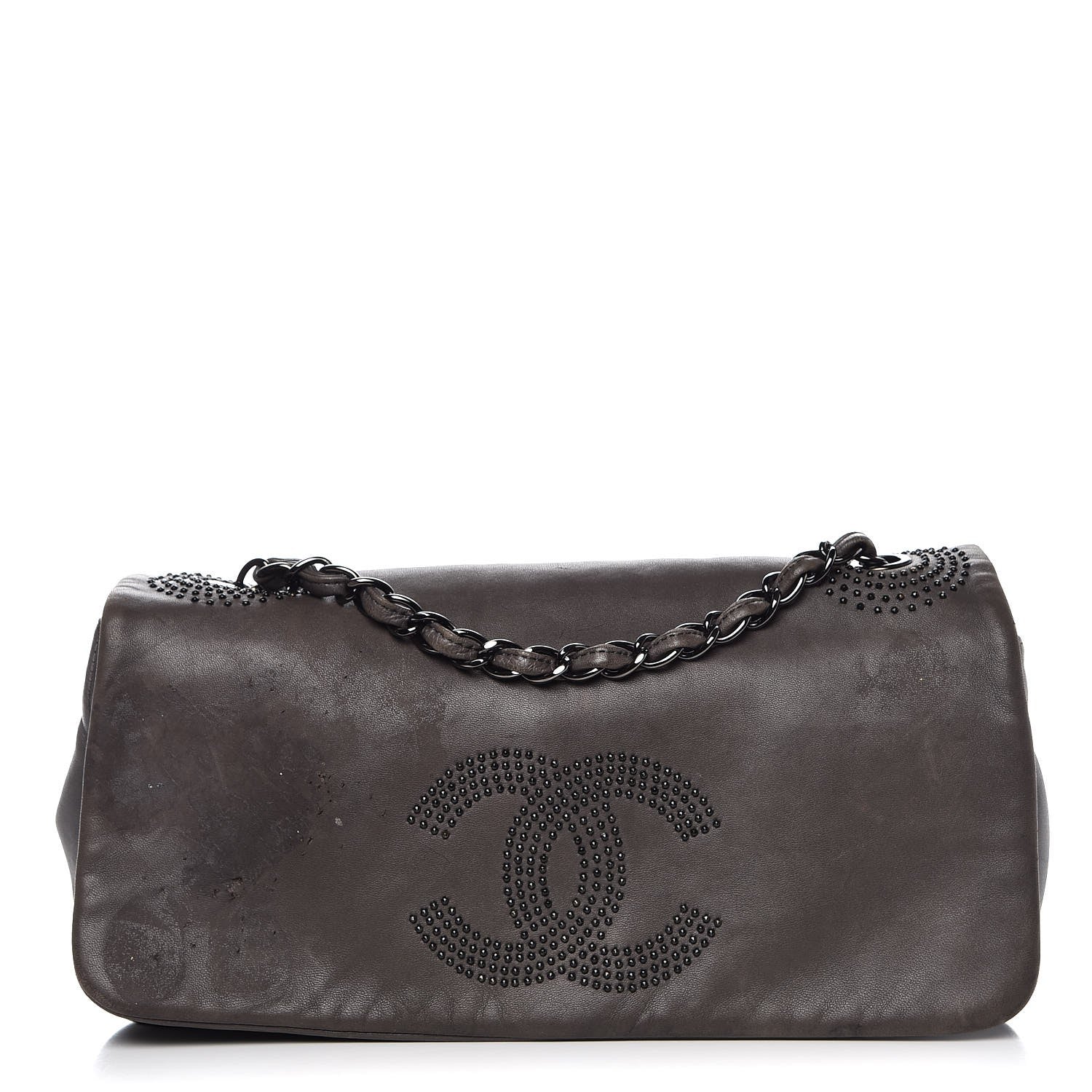 Chanel Lambskin Studded CC East West Flap Grey 1 of 14