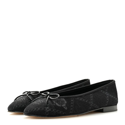 Chanel Denim Printed Cap Toe Ballerina Flats 38 Black White 4 of 10
