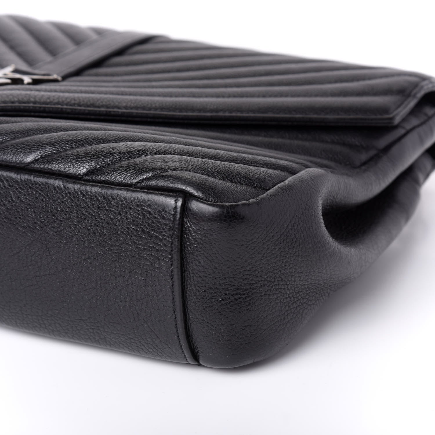Saint Laurent Sheepskin Matelasse Chevron Monogram Large College Satchel Black 8 of 9