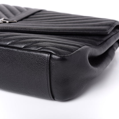 Saint Laurent Sheepskin Matelasse Chevron Monogram Large College Satchel Black 8 of 9