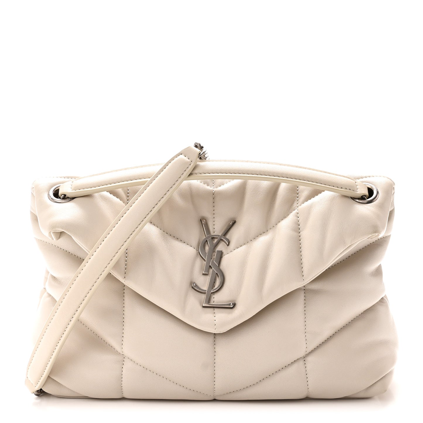 Lambskin Quilted Small Loulou Puffer Monogram Chain Satchel Crema Soft