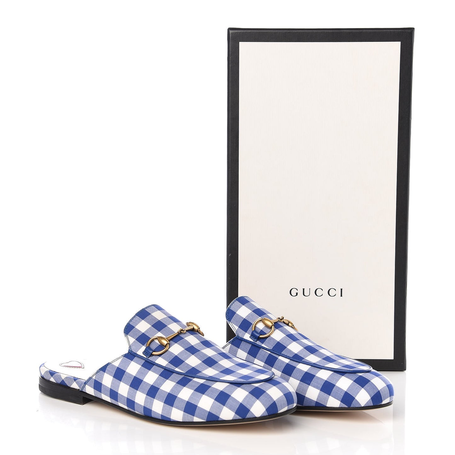 Cotton Gingham Womens Princetown Slippers 38 White Blue