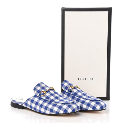 Gucci Cotton Gingham Womens Princetown Slippers 38 White Blue 11 of 11