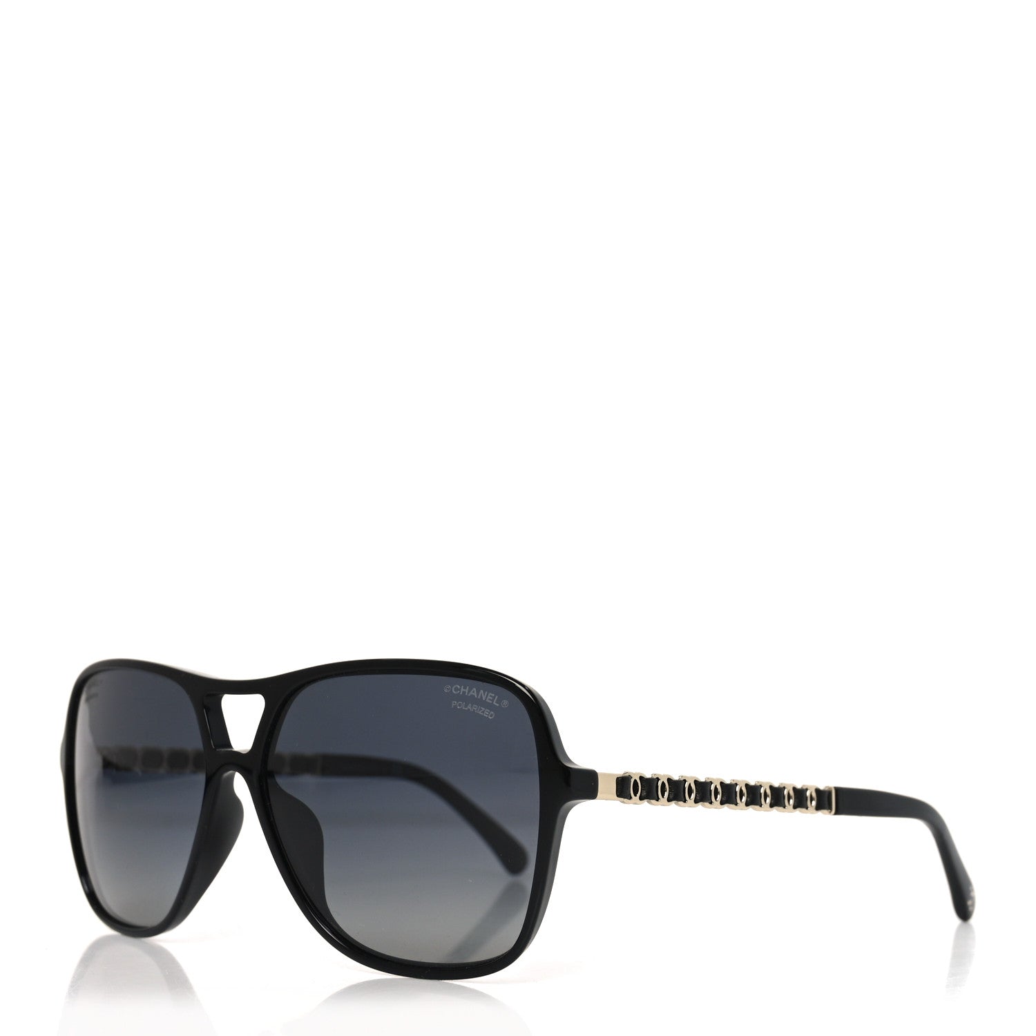 Chanel Metal Calfskin Polarized CC Chain Pilot Sunglasses 5439-Q-A Black 1 of 14