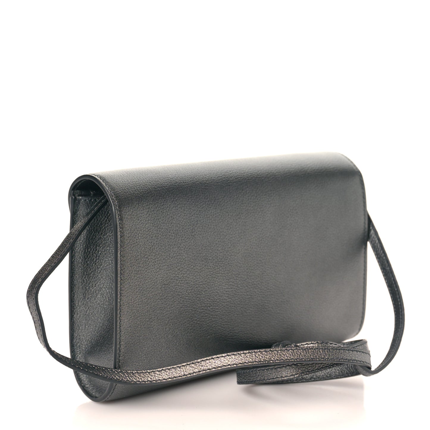 Metallic Grained Calfskin La Medusa Wallet On Strap Gunmetal