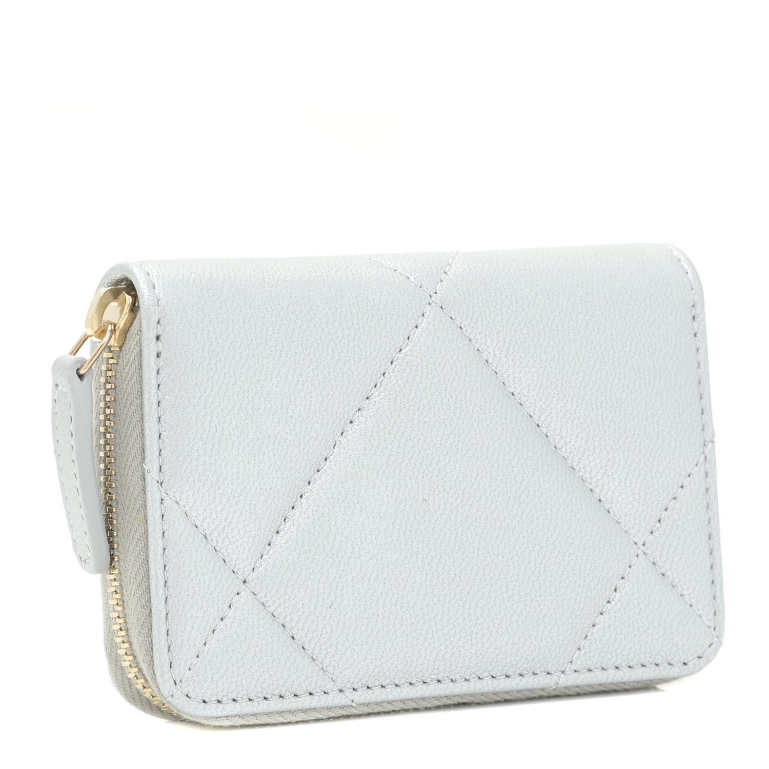 Chanel Metallic Lambskin Quilted 19 Zip Around Coin Purse Wallet Silver 2 of 11