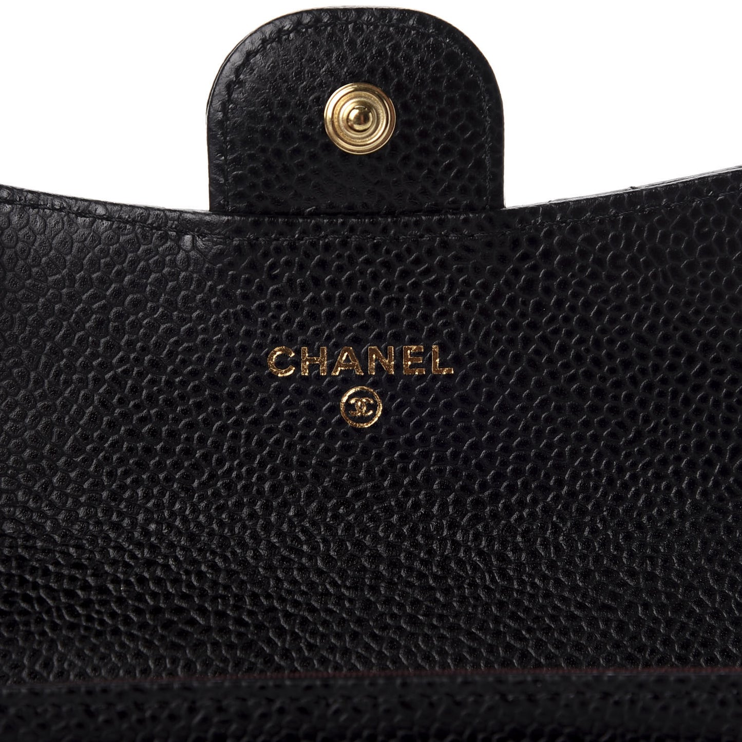 Caviar Quilted Flap Card Holder Wallet Black