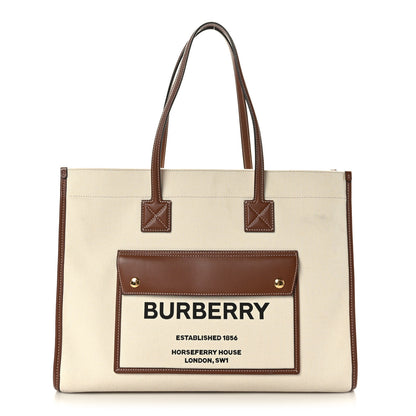 Burberry Canvas Smooth Calfskin Medium Two Tone Freya Tote Brown 1 of 11