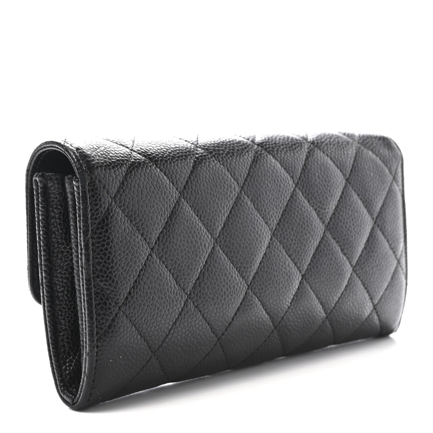 Caviar Quilted Large Gusset Flap Wallet Black