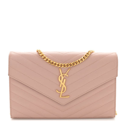 Saint Laurent Grain De Poudre Matelasse Chevron Monogram Chain Wallet Pale Blush 1 of 12