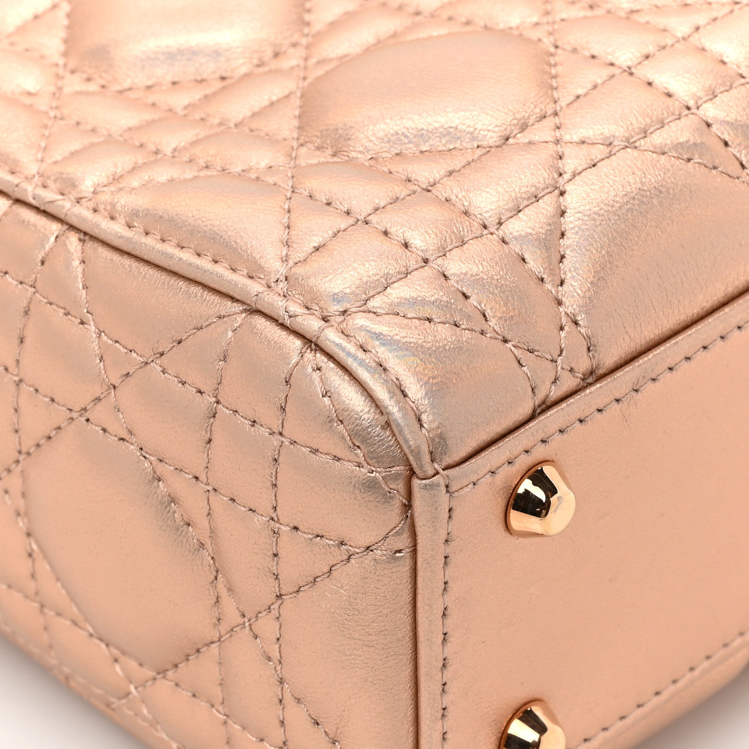 Christian Dior Metallic Lambskin Cannage Mini Lady Dior Gold Rose 14 of 15