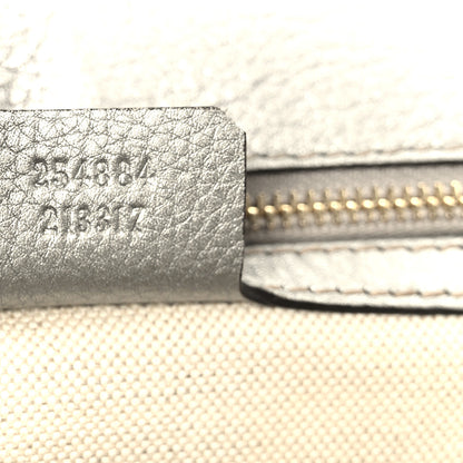 Gucci Monogram Metallic Calfskin Medium New Bamboo Top Handle Bag Silver Beige 7 of 11