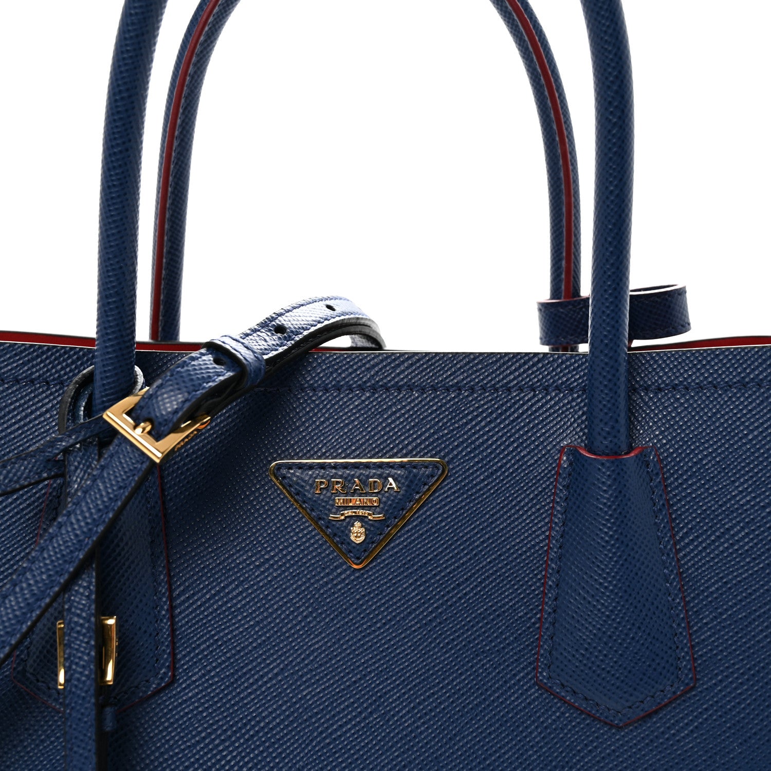 Prada Saffiano Cuir Medium Double Bag Bleuette Fuoco 7 of 9