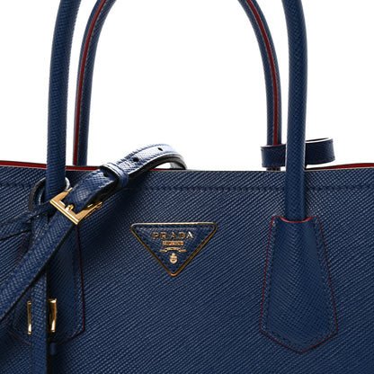 Prada Saffiano Cuir Medium Double Bag Bleuette Fuoco 7 of 9