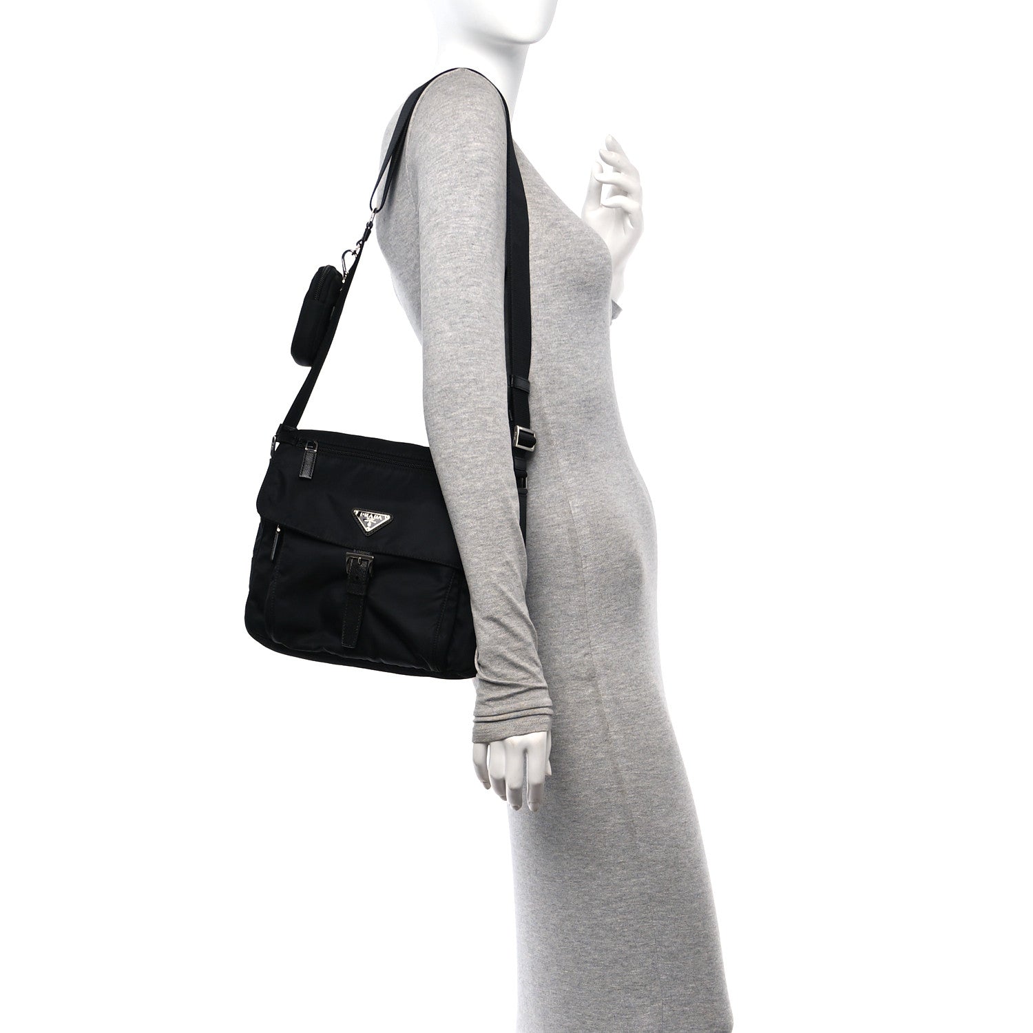 Prada Re-Nylon Vela Saffiano Pocket Single Buckle Messenger Shoulder Bag Black 2 of 9