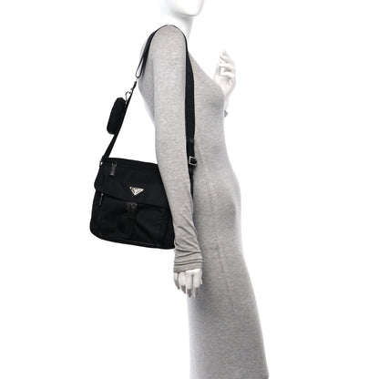 Prada Re-Nylon Vela Saffiano Pocket Single Buckle Messenger Shoulder Bag Black 2 of 9