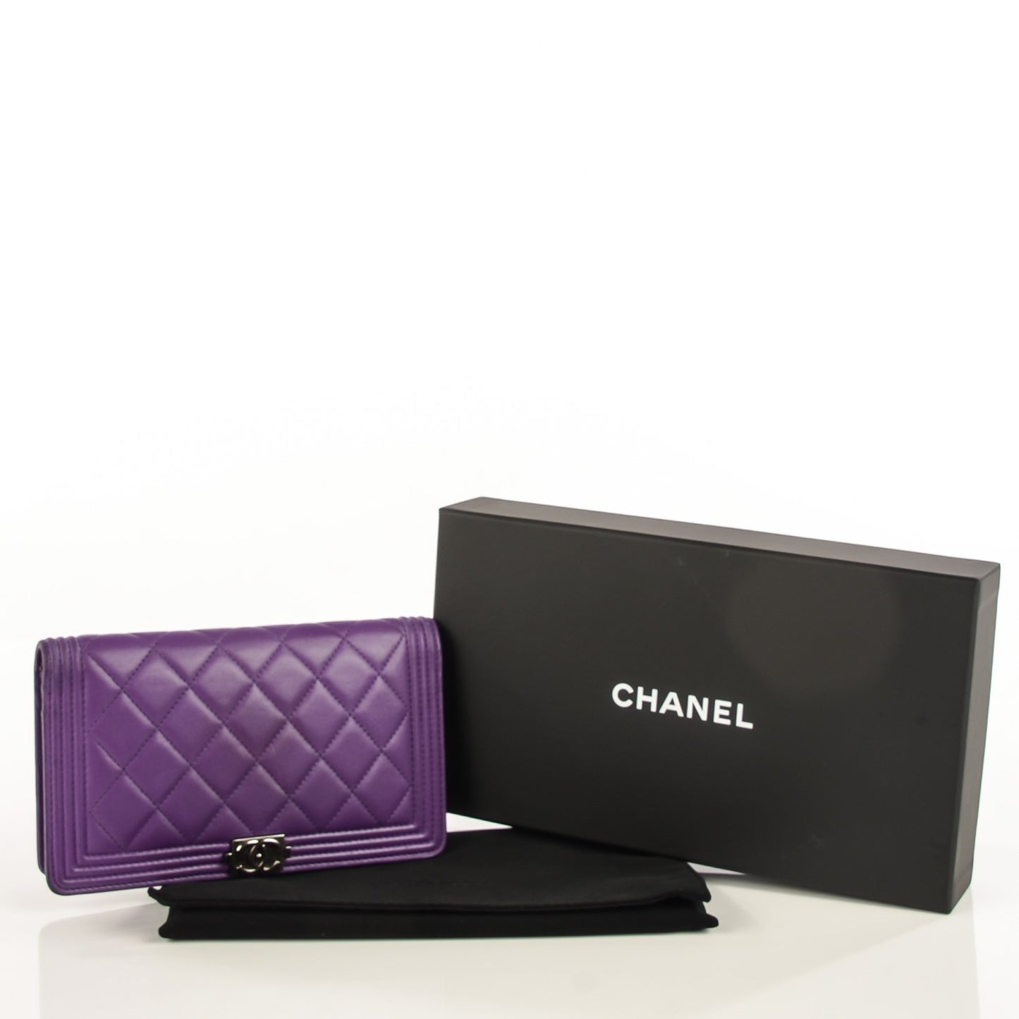 Lambskin Quilted Boy Yen Wallet Purple