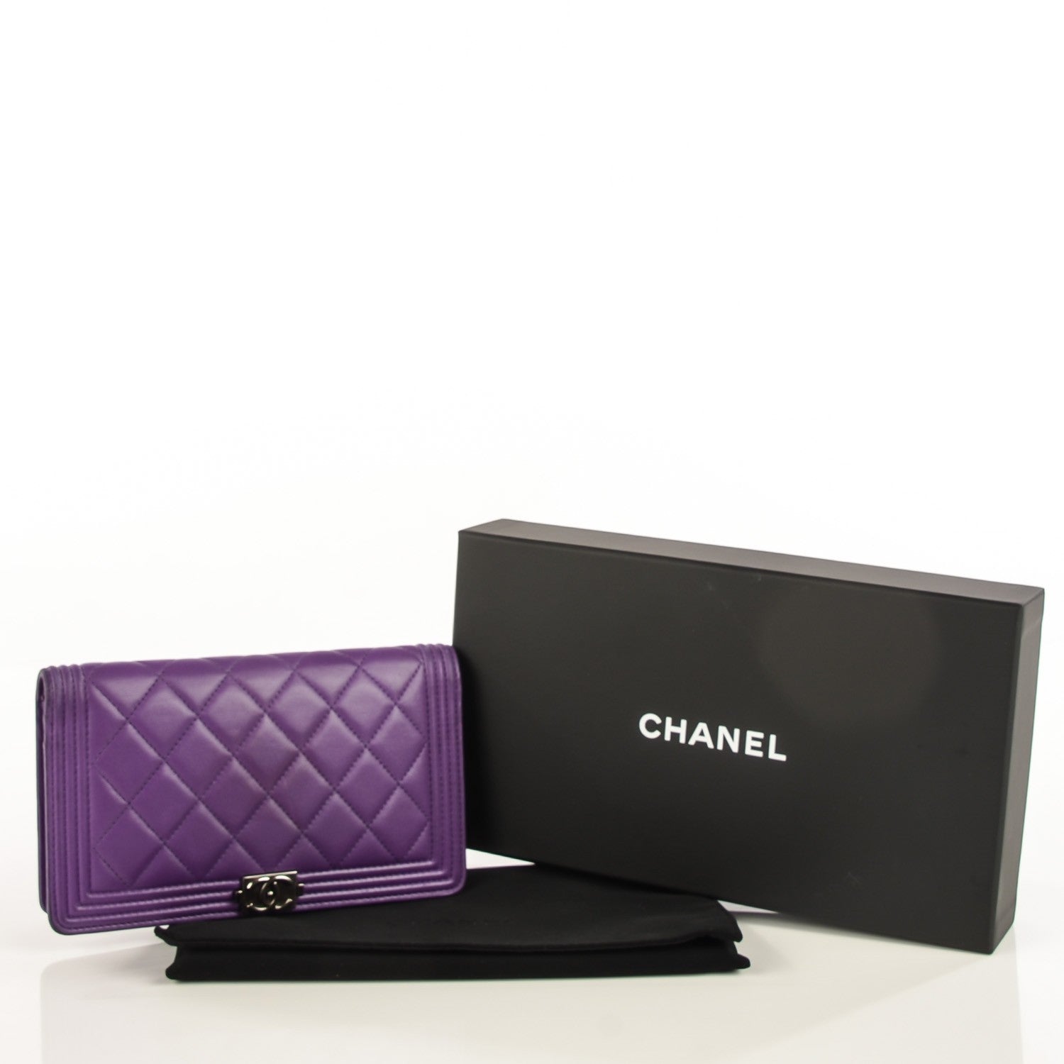 Chanel Lambskin Quilted Boy Yen Wallet Purple 6 of 10