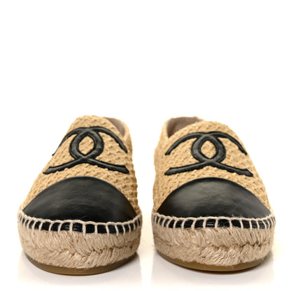 Chanel Braided Fabric Lambskin CC Espadrilles 39 Beige Black 2 of 10