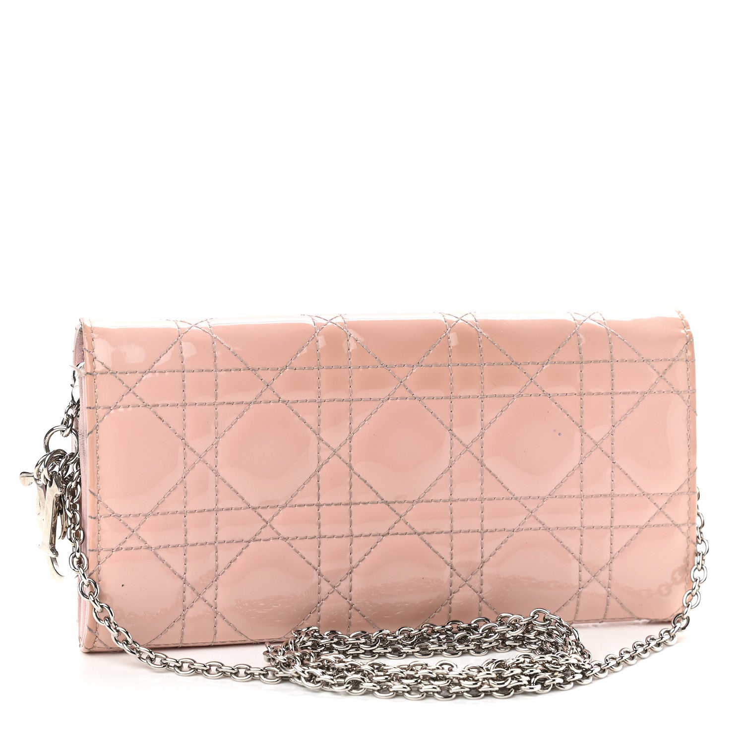 Christian Dior Patent Cannage Rendezvous Chain Wallet Pale Pink 3 of 13