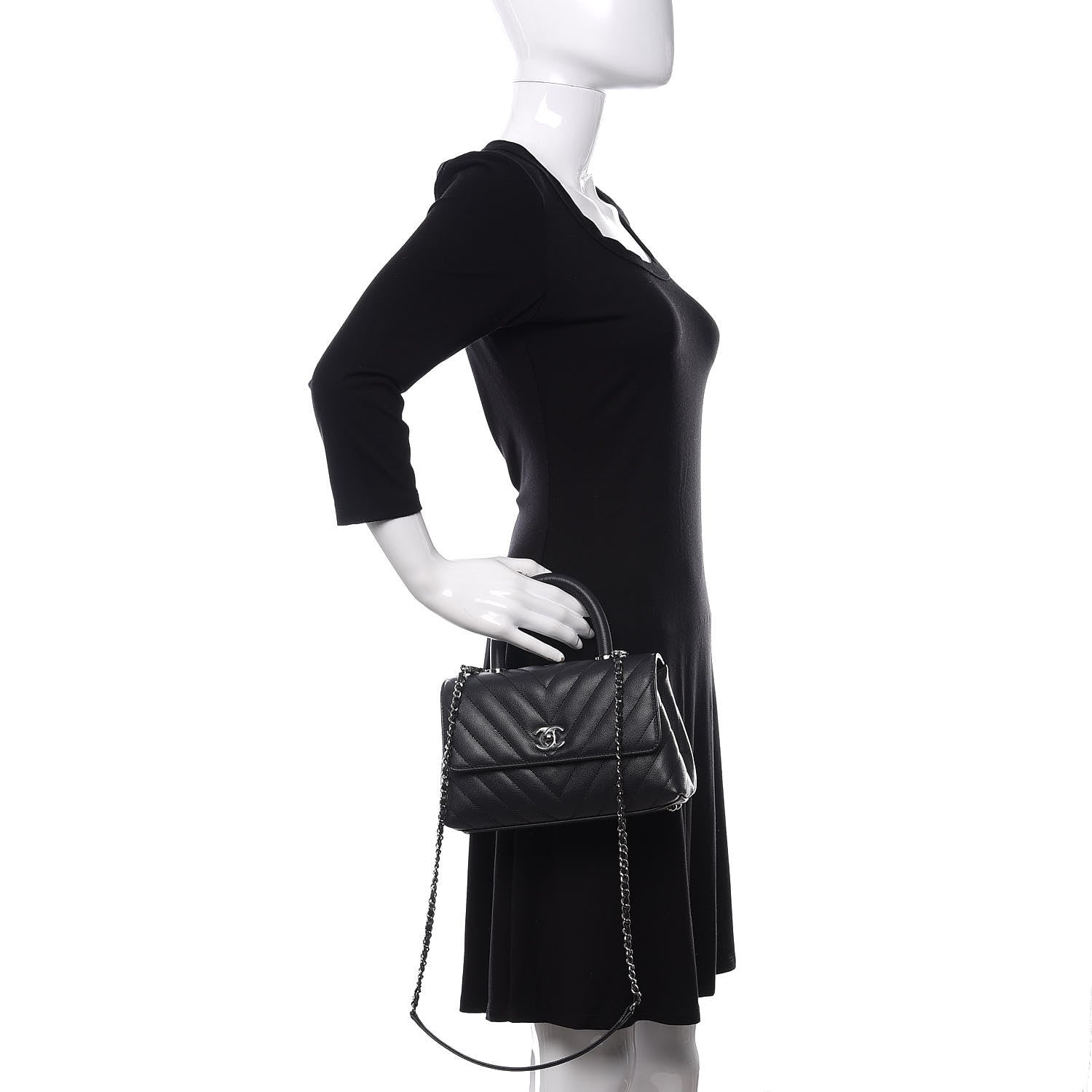 Chanel Caviar Chevron Quilted Mini Coco Handle Flap Dark Grey 3 of 12