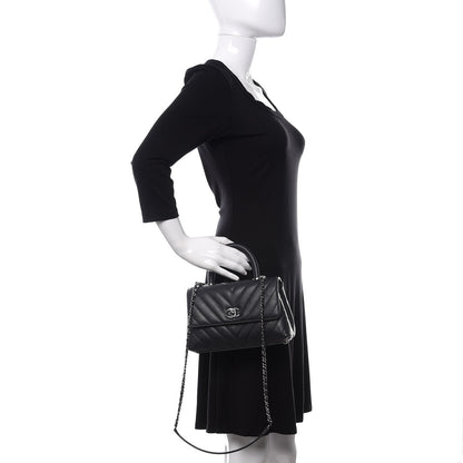 Chanel Caviar Chevron Quilted Mini Coco Handle Flap Dark Grey 3 of 12