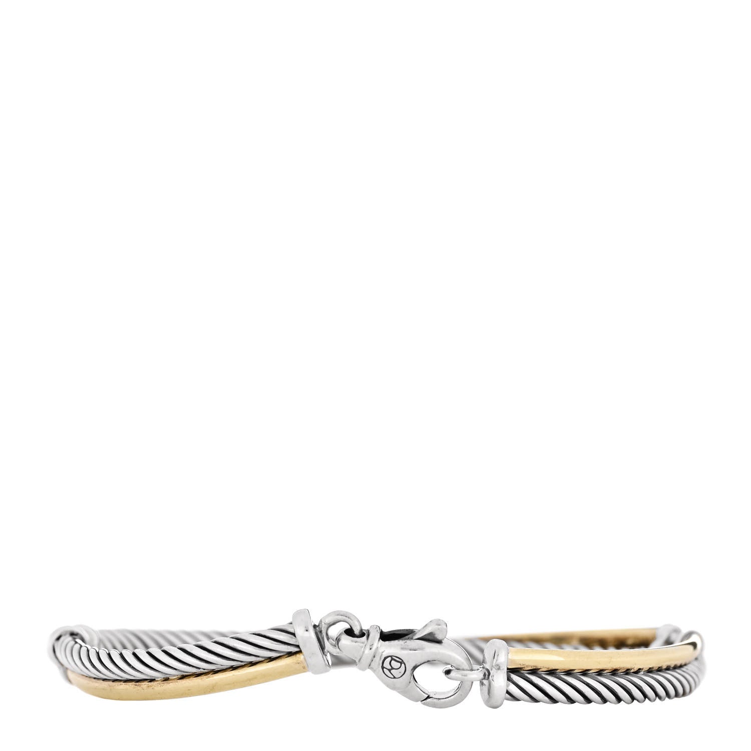 David Yurman Sterling Silver 18K Yellow Gold 3mm Crossover Bracelet 2 of 5