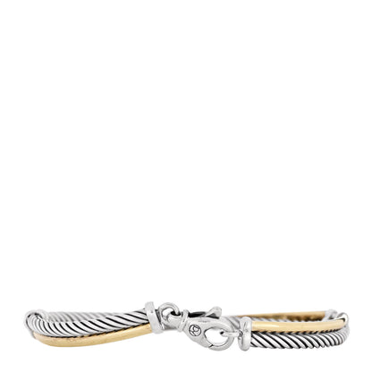 David Yurman Sterling Silver 18K Yellow Gold 3mm Crossover Bracelet 2 of 5