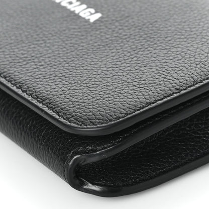 Balenciaga Grained Calfskin Logo Cash Phone Holder Wallet On Chain Black White 8 of 10