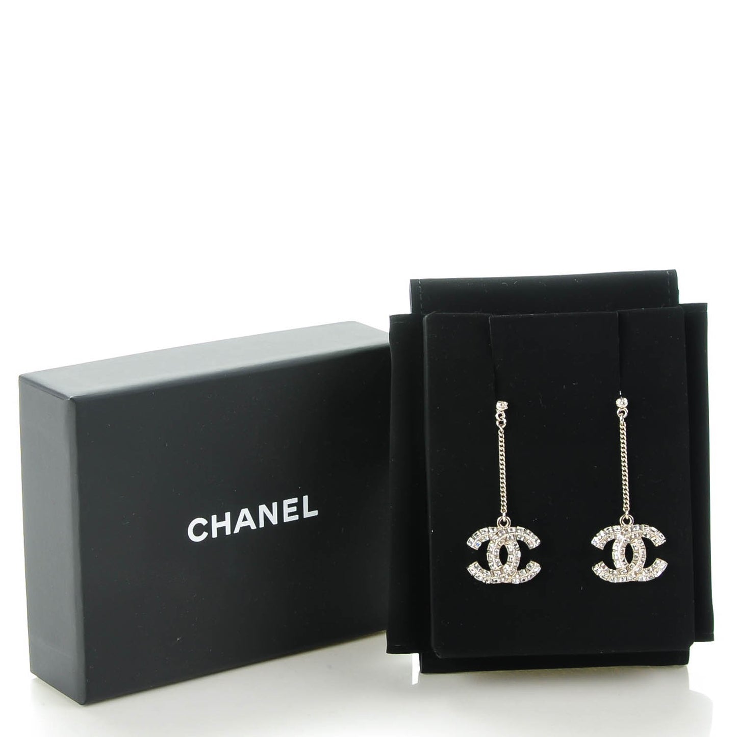 Baguette Crystal CC Dangle Earrings Silver